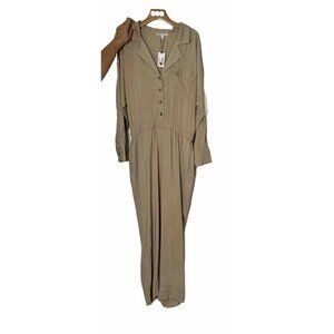Express X Olivia Culpo NWT Womens LG Utility Button Front Jumpsuit Natural Tan